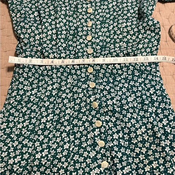 Vintage Green Floral Button-Down Dress Prairie Style 80s - Picture 8 of 9